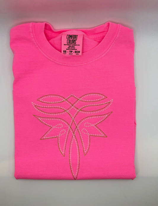 Neon Pink Boot Stitch Tee