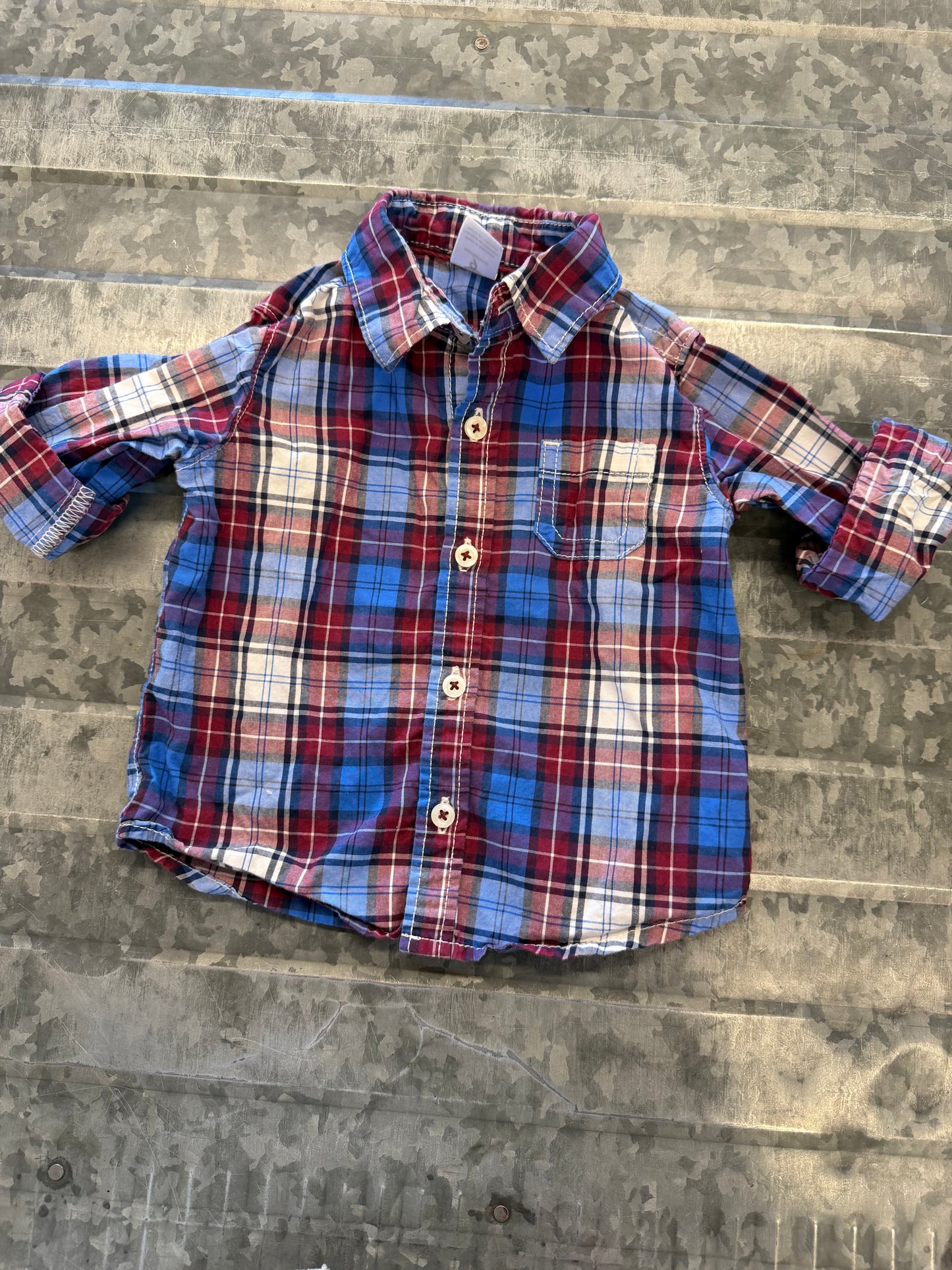 Carters Plaid LS Button Shirt - 9M