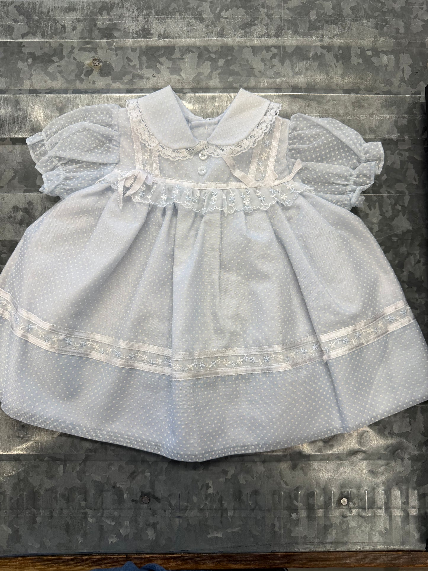 Vintage Blue Lace Dress - 3/6M