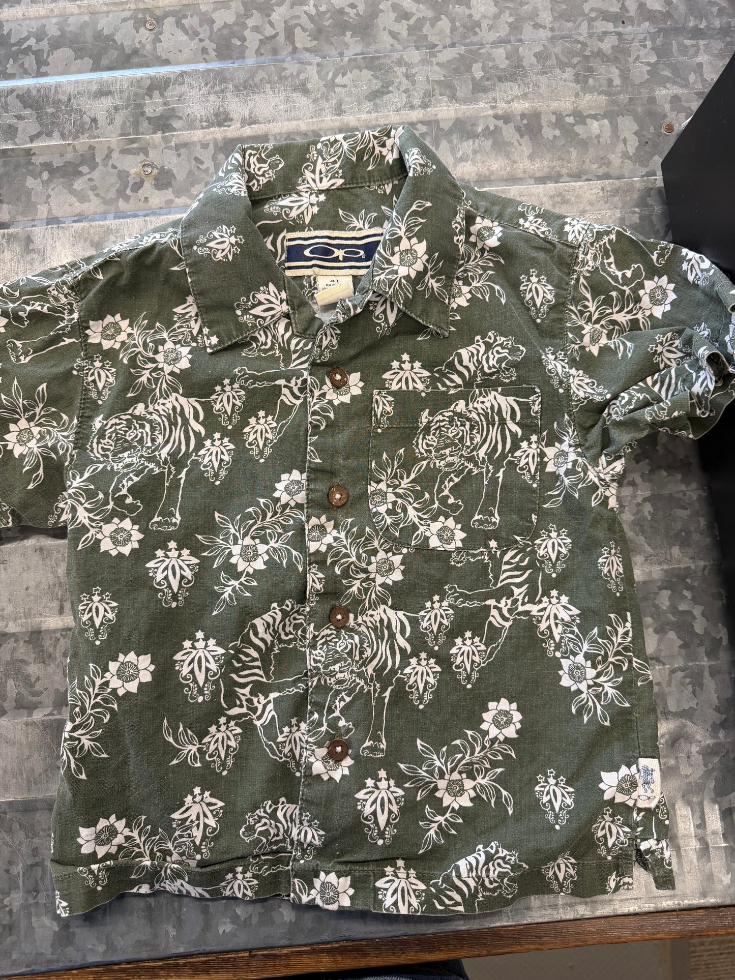 OP Green Floral Button Shirt - 4T