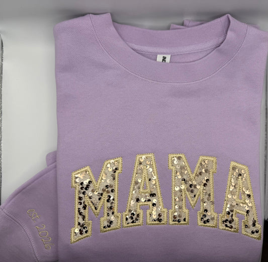 Mama Sequins Embroidered Crewneck Sweatshirt
