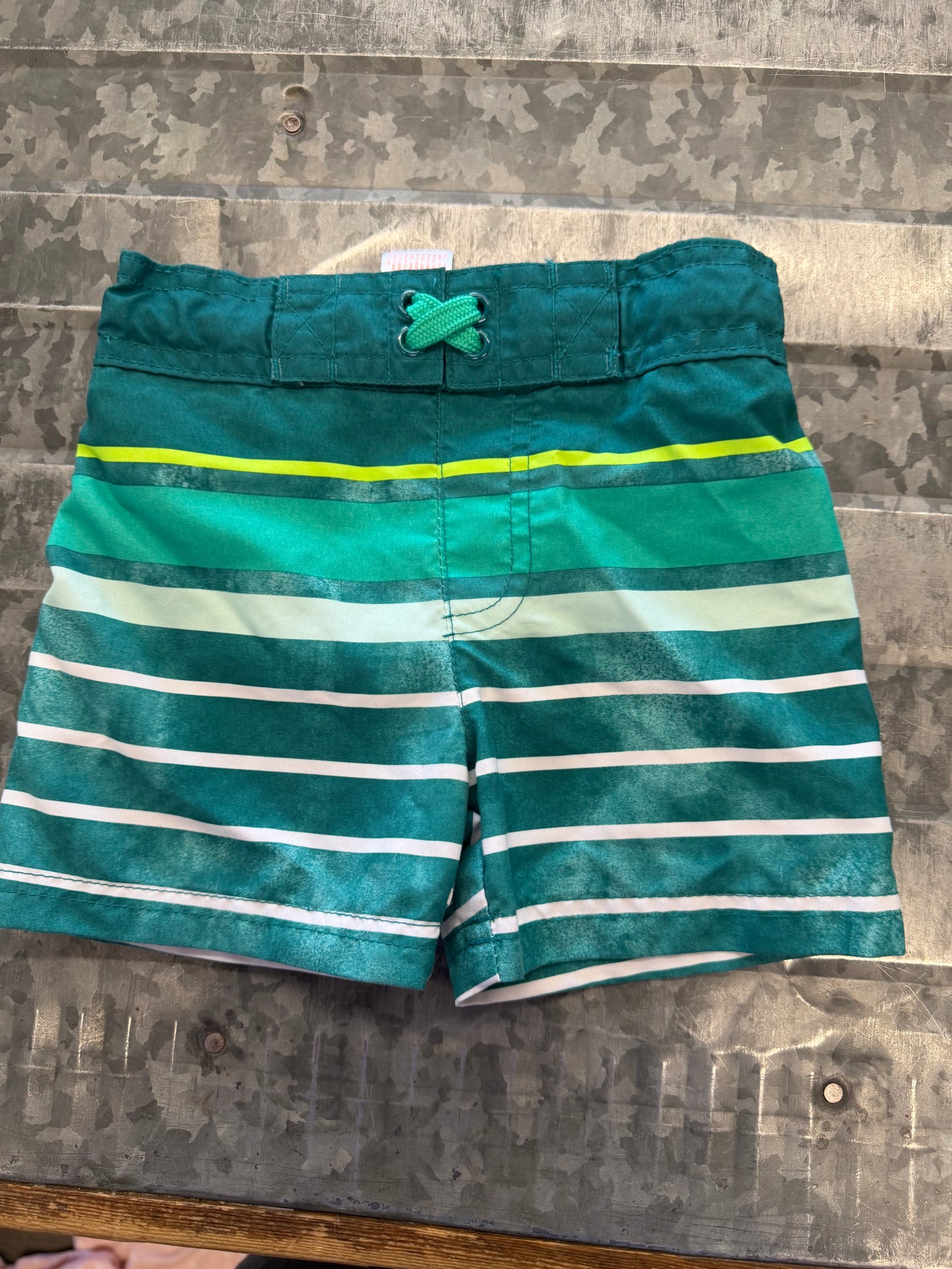 Cat&Jack Teal Striped Swim Trunks - 12M