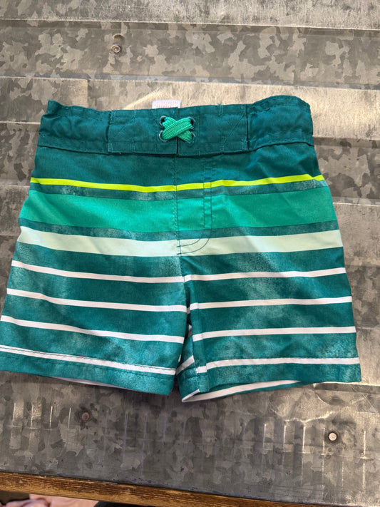 Cat&Jack Teal Striped Swim Trunks - 12M