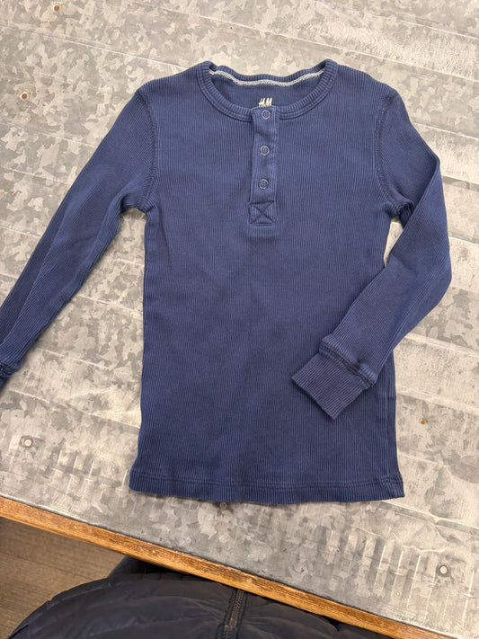 H&M LS Blue Ribbed Shirt - 2/4Y