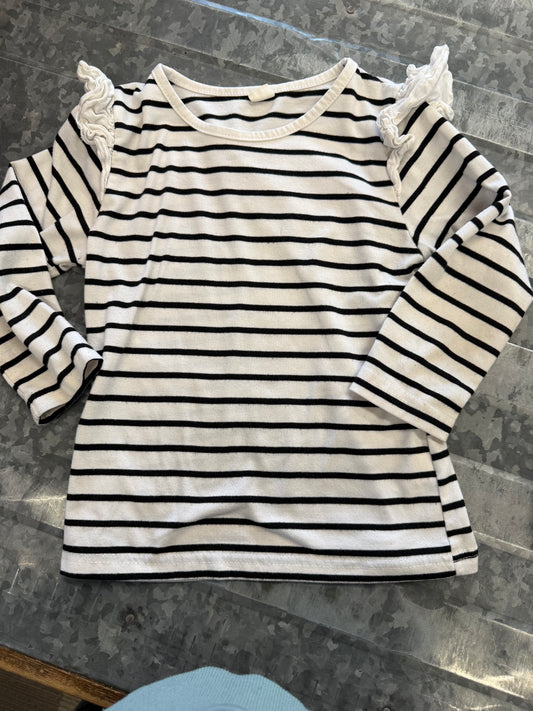 Striped Ruffle Sleeve LS Shirt - 6/7