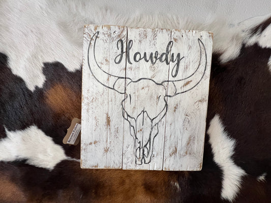 Howdy Steer Head Wood Sign