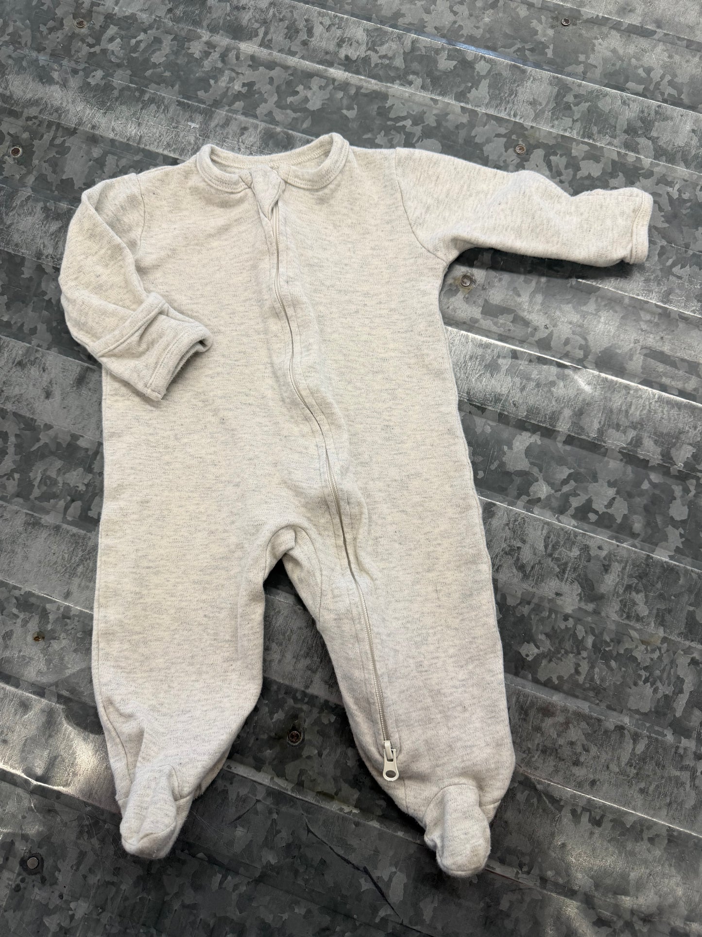 Grey Zip-Up Sleeper - 0/3M
