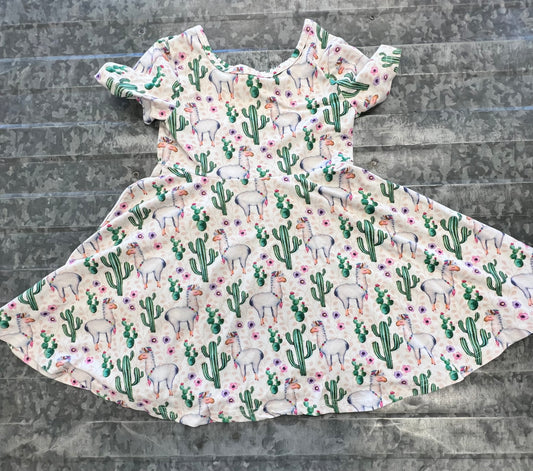 Short Sleeve Cactus Print Dress - 4