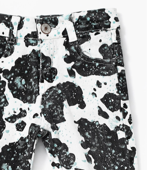 Turquoise Cow Print Double Layer Jeans