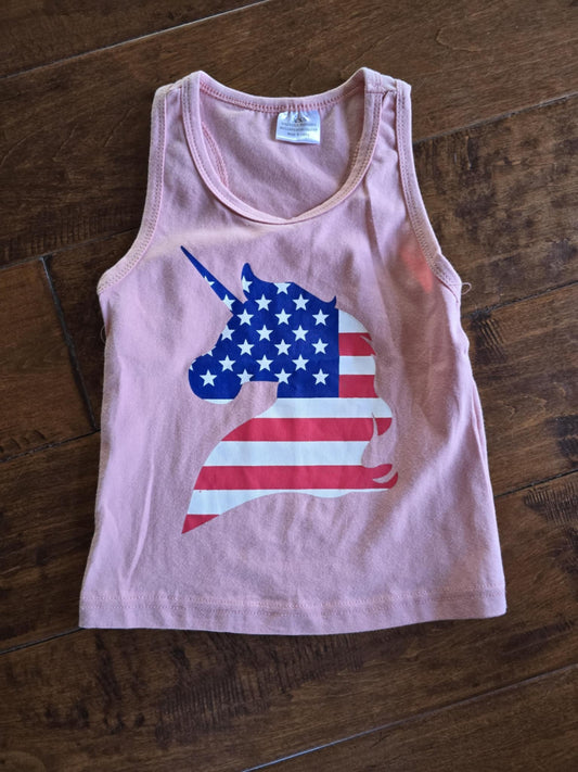 Pink American Flag Unicorn Tank-3T