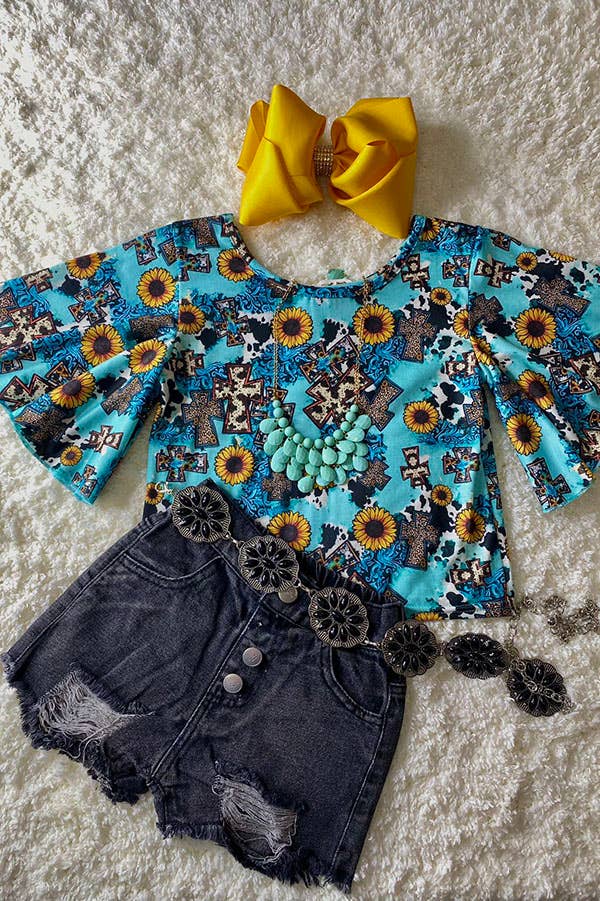 Turquoise Bell Sleeve Shirt