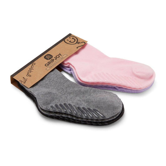 Pink/Purple/Grey Grip Socks for Toddlers & Kids - 4 pairs