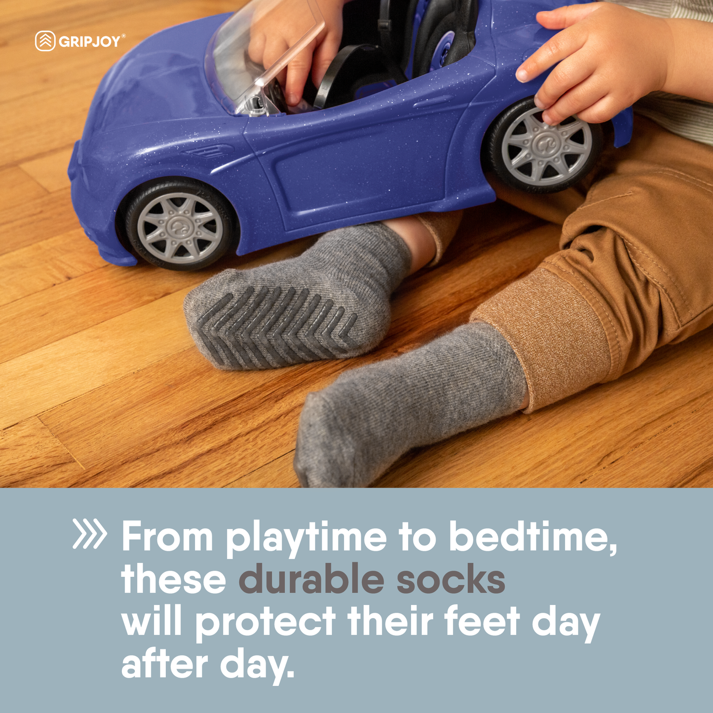 Blue/Black/Grey Grip Socks for Toddlers & Kids - 4 pairs