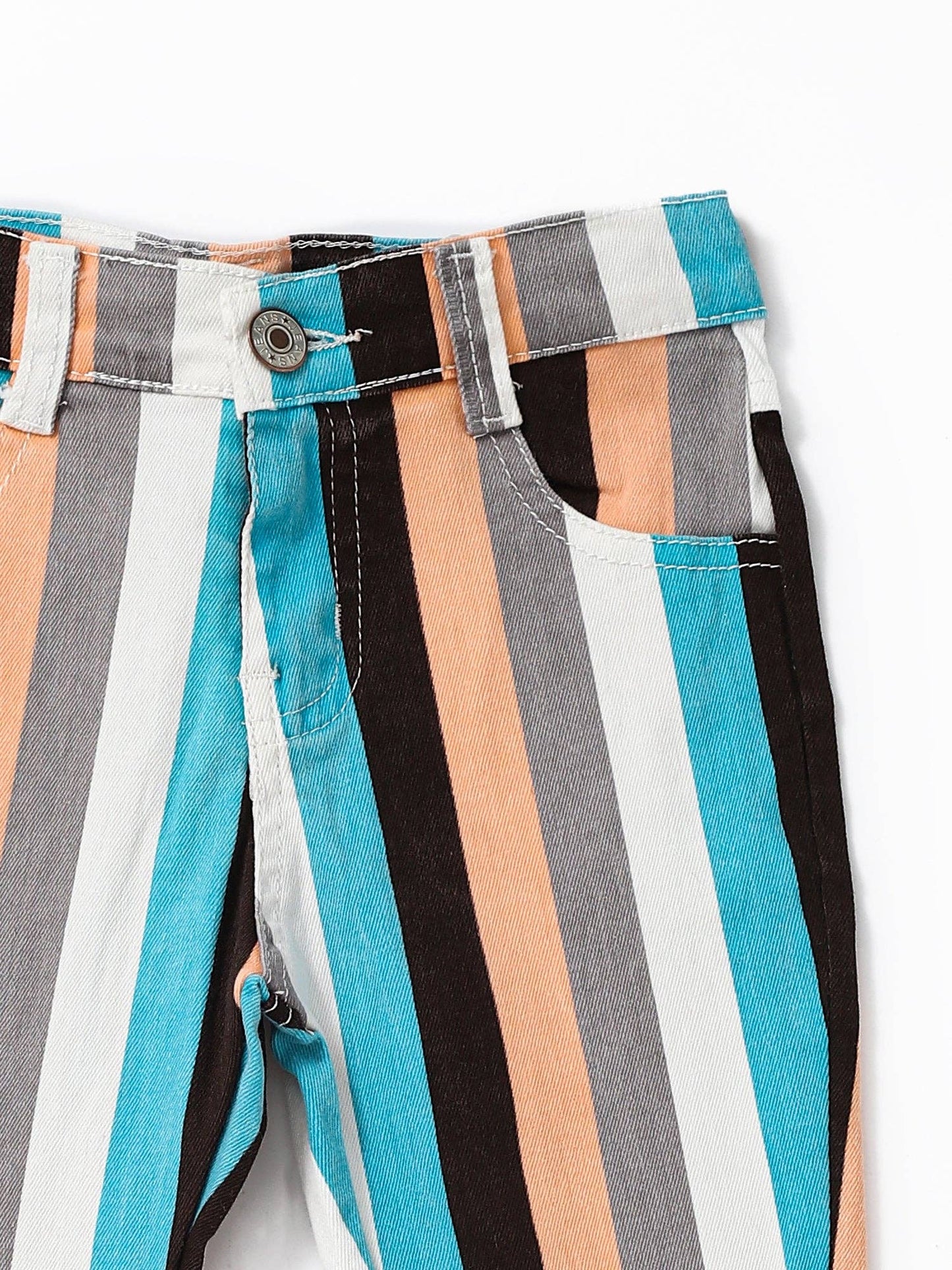 Blue Grey Stripe Girls Flare Jeans