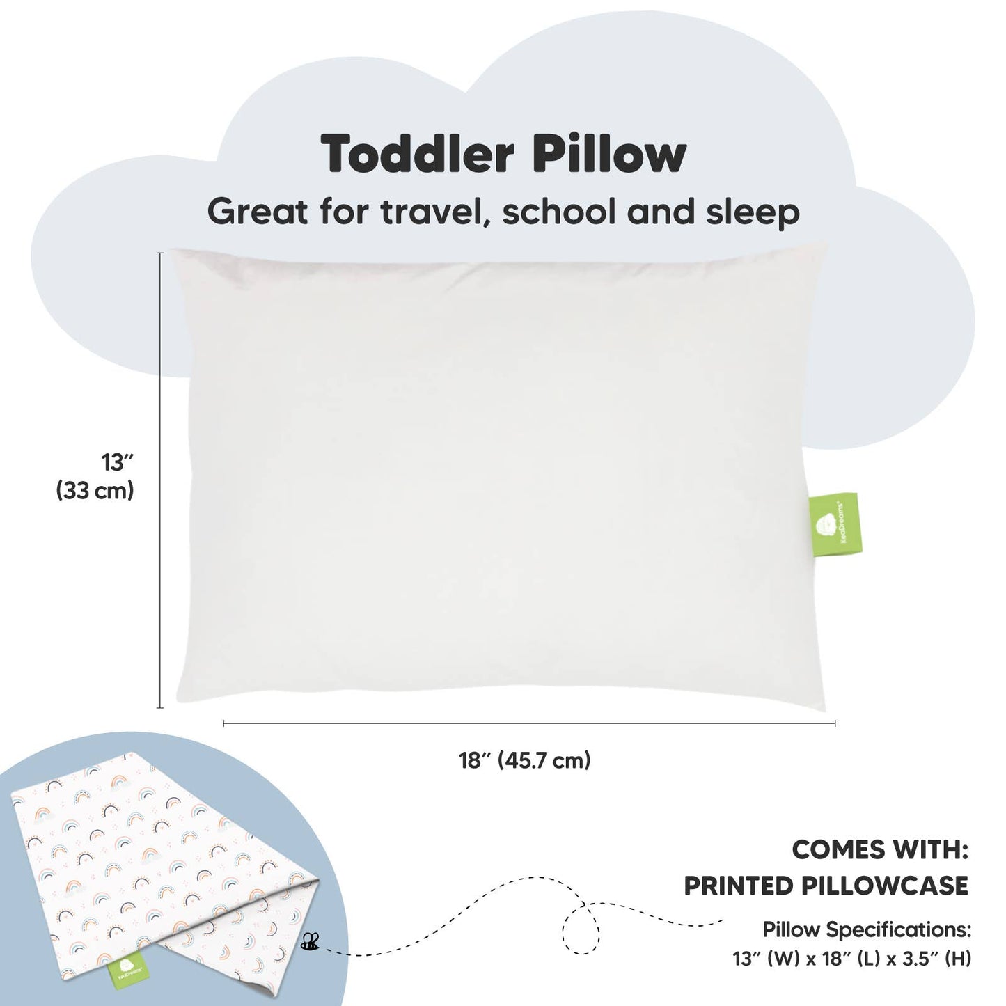 Toddler Pillow With Case - Rainbow