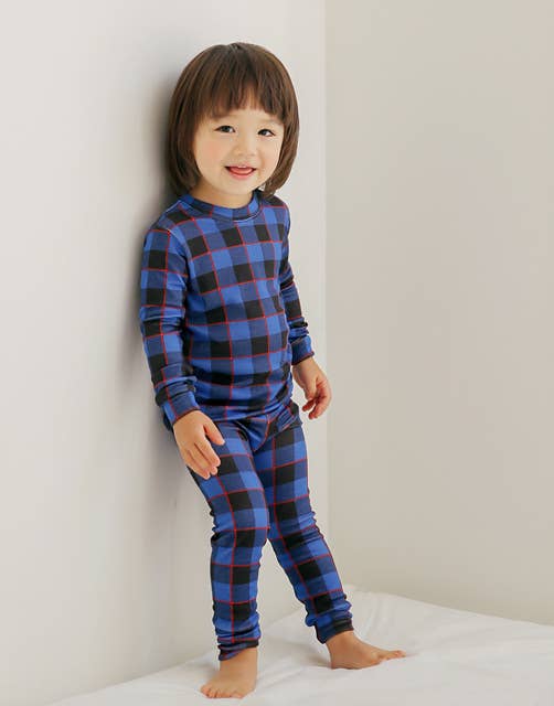 Modal Window Check Blue Long Sleeve PJs