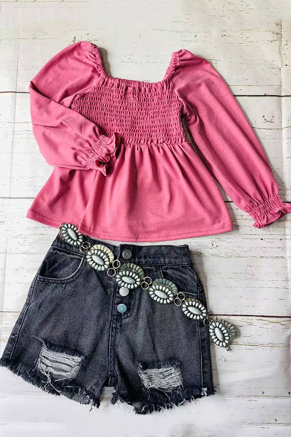 Mauve Long Sleeve Ruffle Blouse