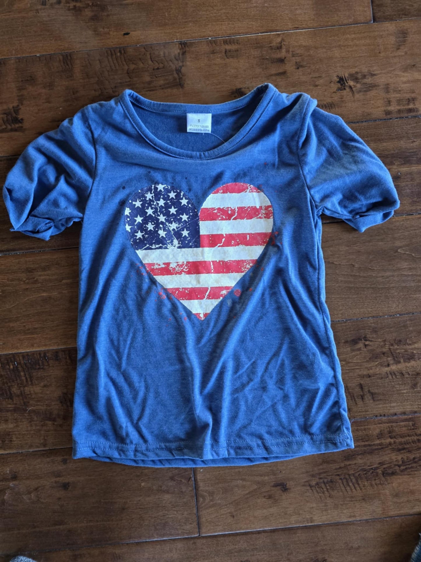 Blue T-shirt American Flag Heart-8